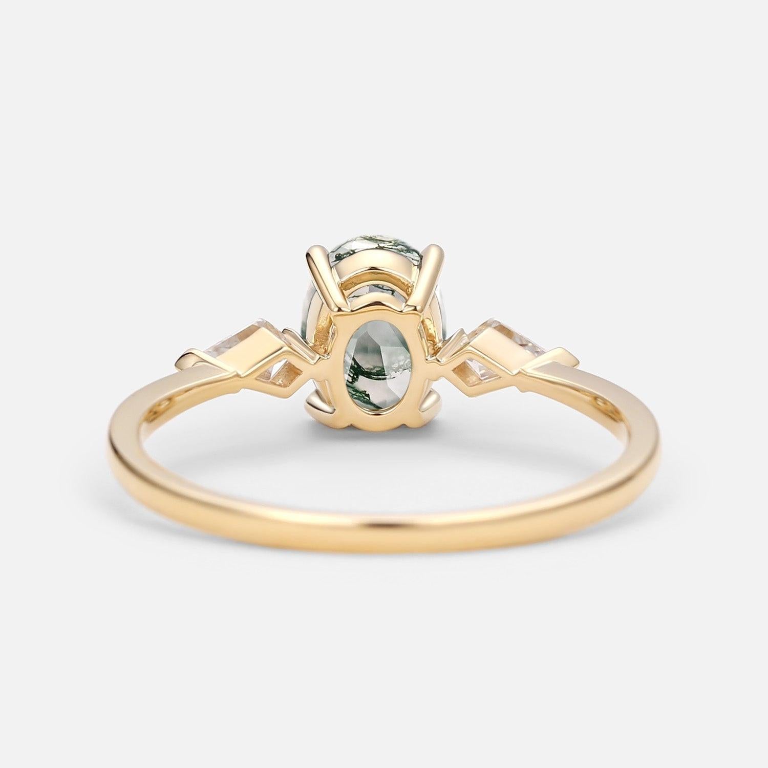 1.5ct Oval Moss Agate Three Stones Engagement Ring.