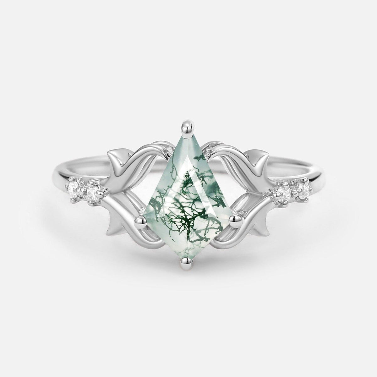 Sylvie’s Tendril | Kite Cut Moss Agate Engagement Ring.