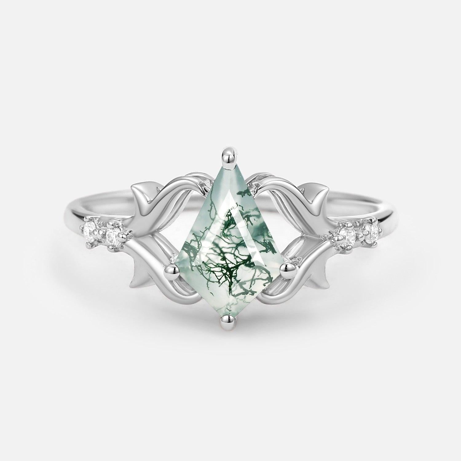Sylvie’s Tendril | Kite Cut Moss Agate Engagement Ring.