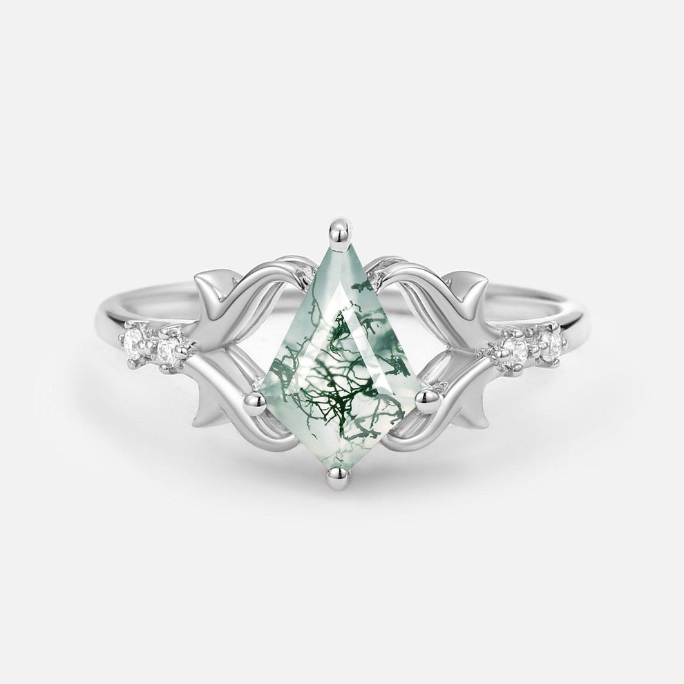 Sylvie’s Tendril | Kite Cut Moss Agate Engagement Ring.