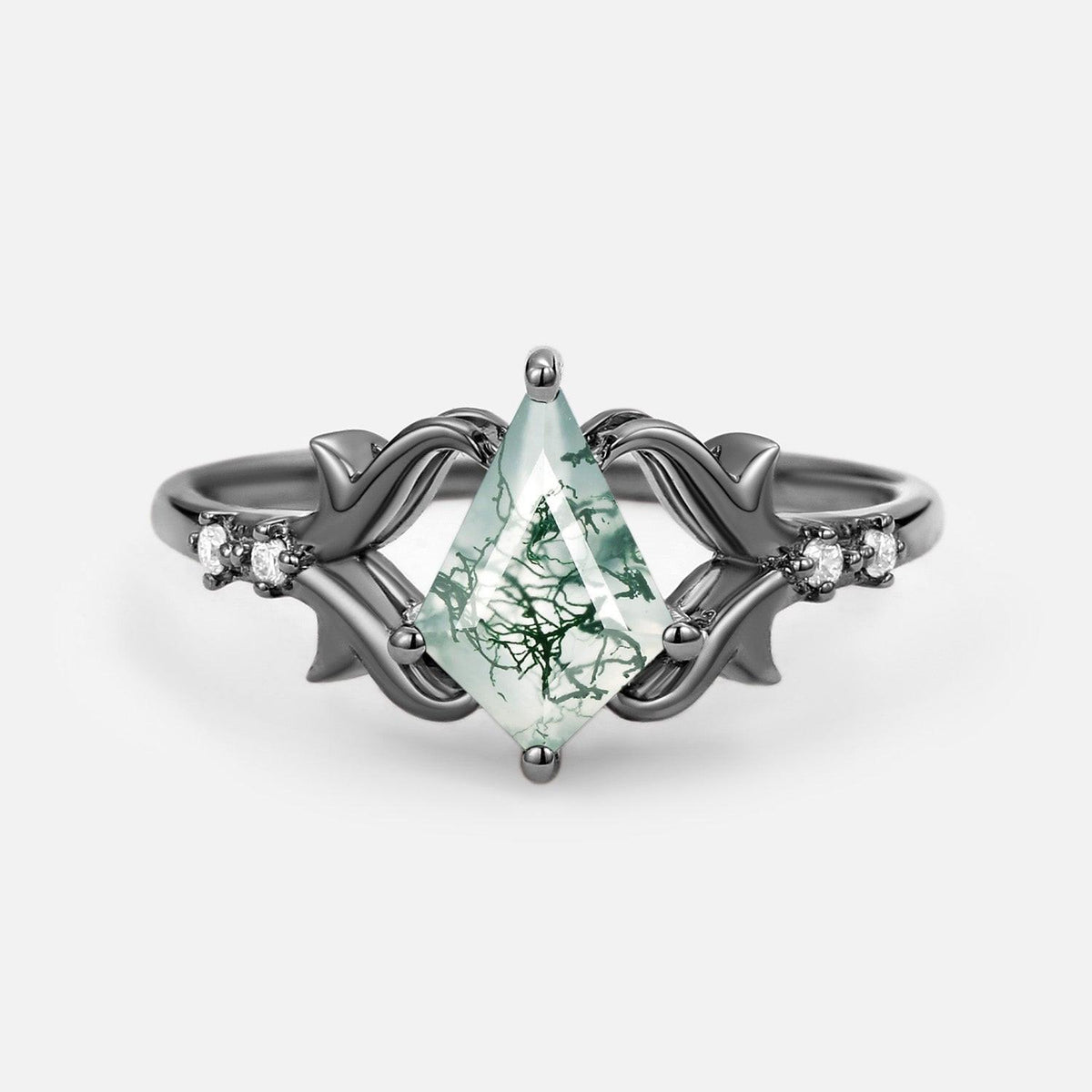 Sylvie’s Tendril | Kite Cut Moss Agate Engagement Ring.