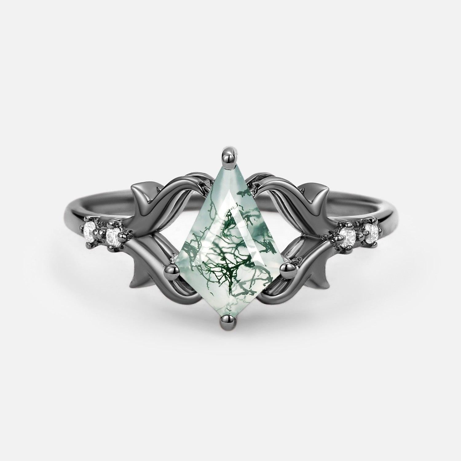 Sylvie’s Tendril | Kite Cut Moss Agate Engagement Ring.