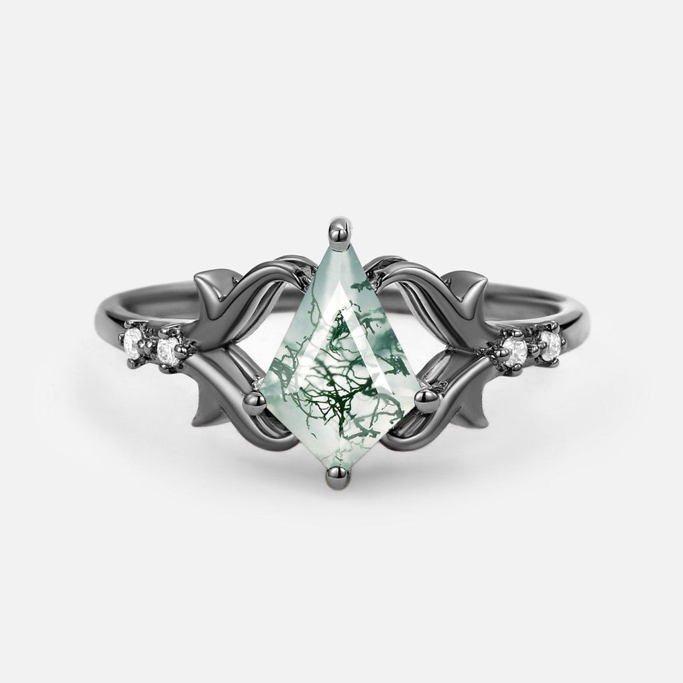 Sylvie’s Tendril | Kite Cut Moss Agate Engagement Ring.