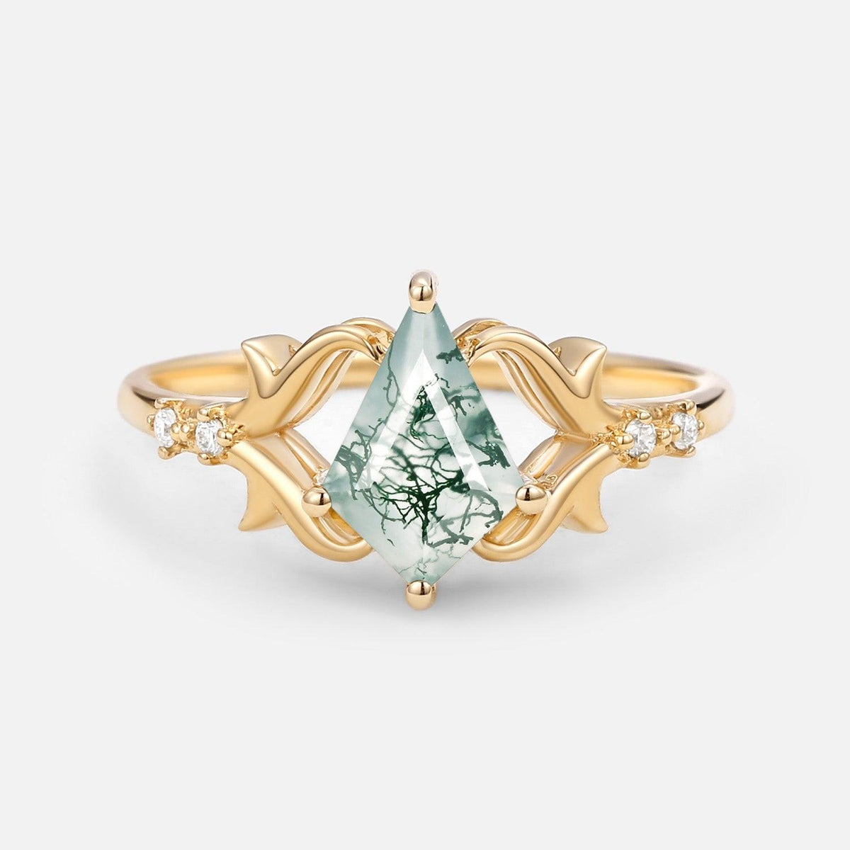 Sylvie’s Tendril | Kite Cut Moss Agate Engagement Ring.