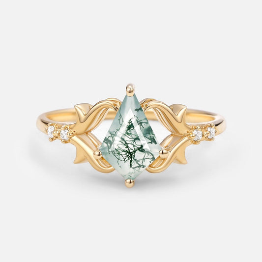 Sylvie’s Tendril | Kite Cut Moss Agate Engagement Ring.