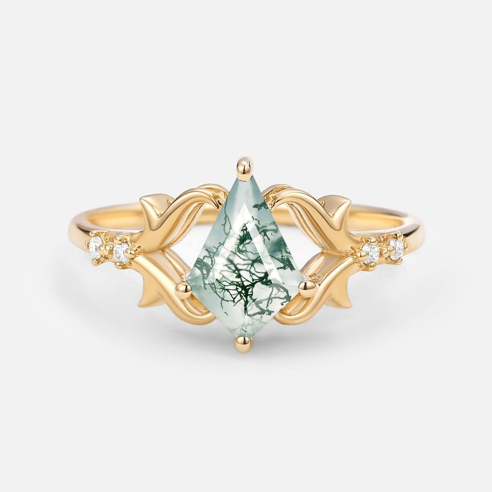 Sylvie’s Tendril | Kite Cut Moss Agate Engagement Ring.