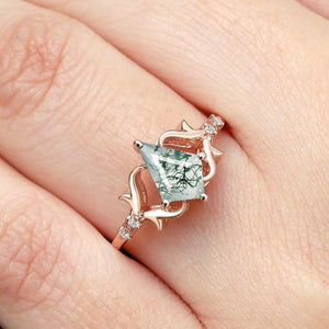 Sylvie’s Tendril | Kite Cut Moss Agate Engagement Ring.