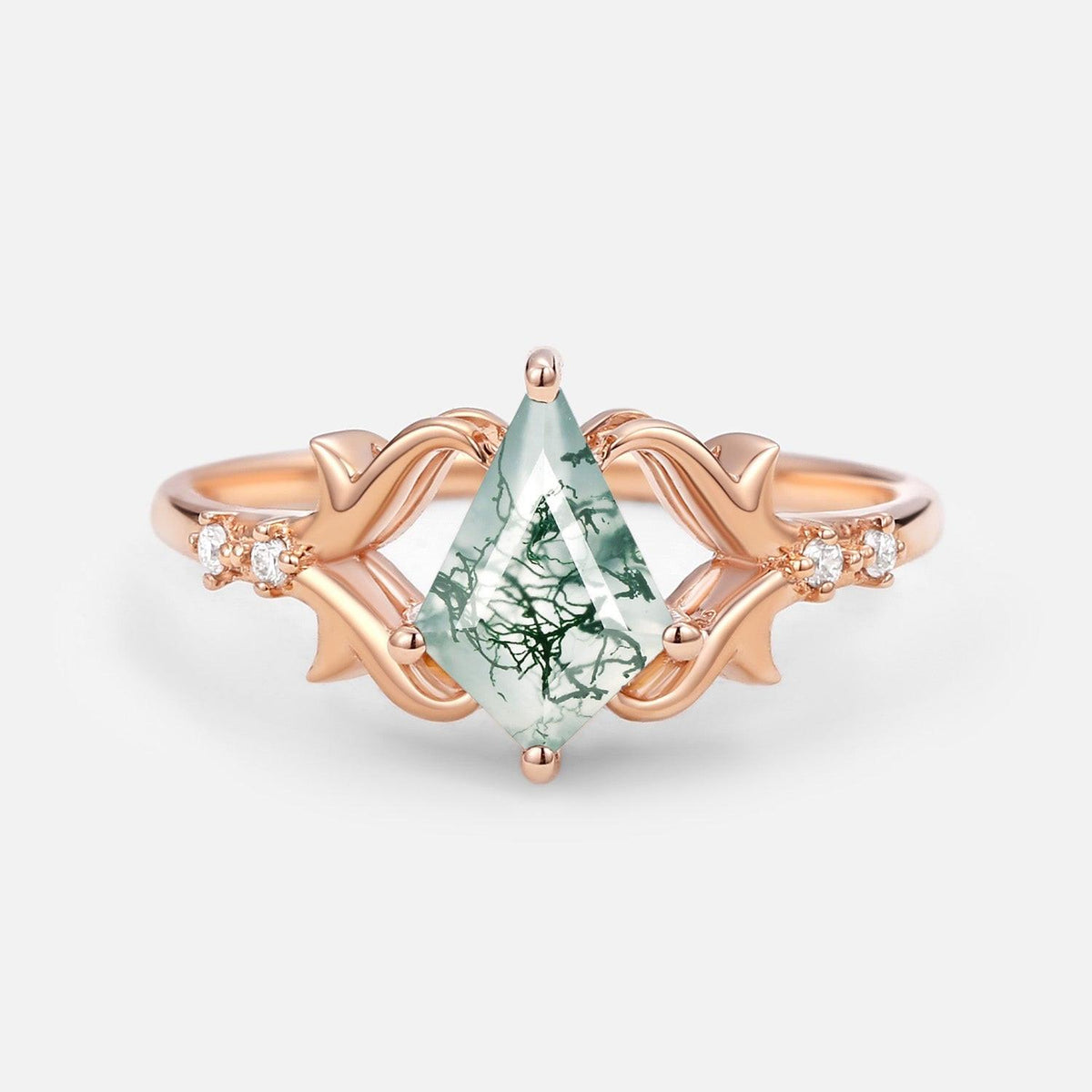 Sylvie’s Tendril | Kite Cut Moss Agate Engagement Ring.