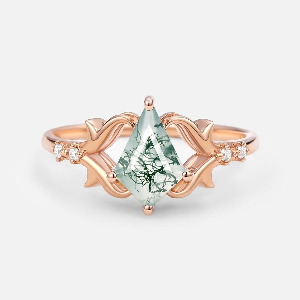 Sylvie’s Tendril | Kite Cut Moss Agate Engagement Ring.