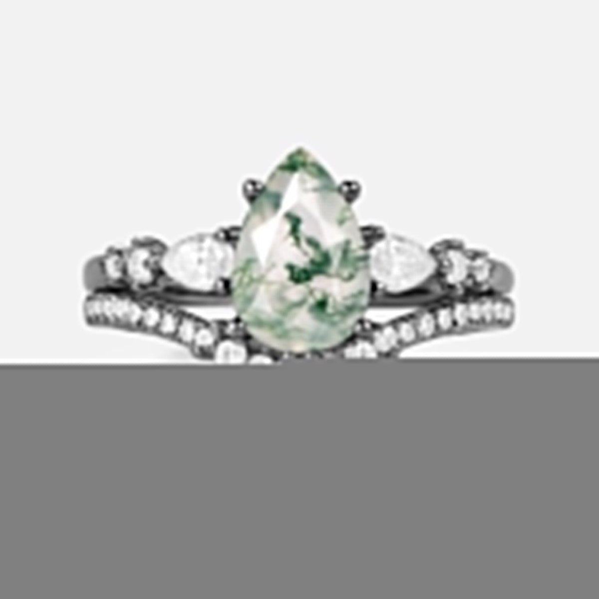 Scottie 1.5ct Signature Pear Moss Agate Staccato Ring Set 2pcs.