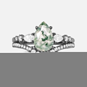 Scottie 1.5ct Signature Pear Moss Agate Staccato Ring Set 2pcs.