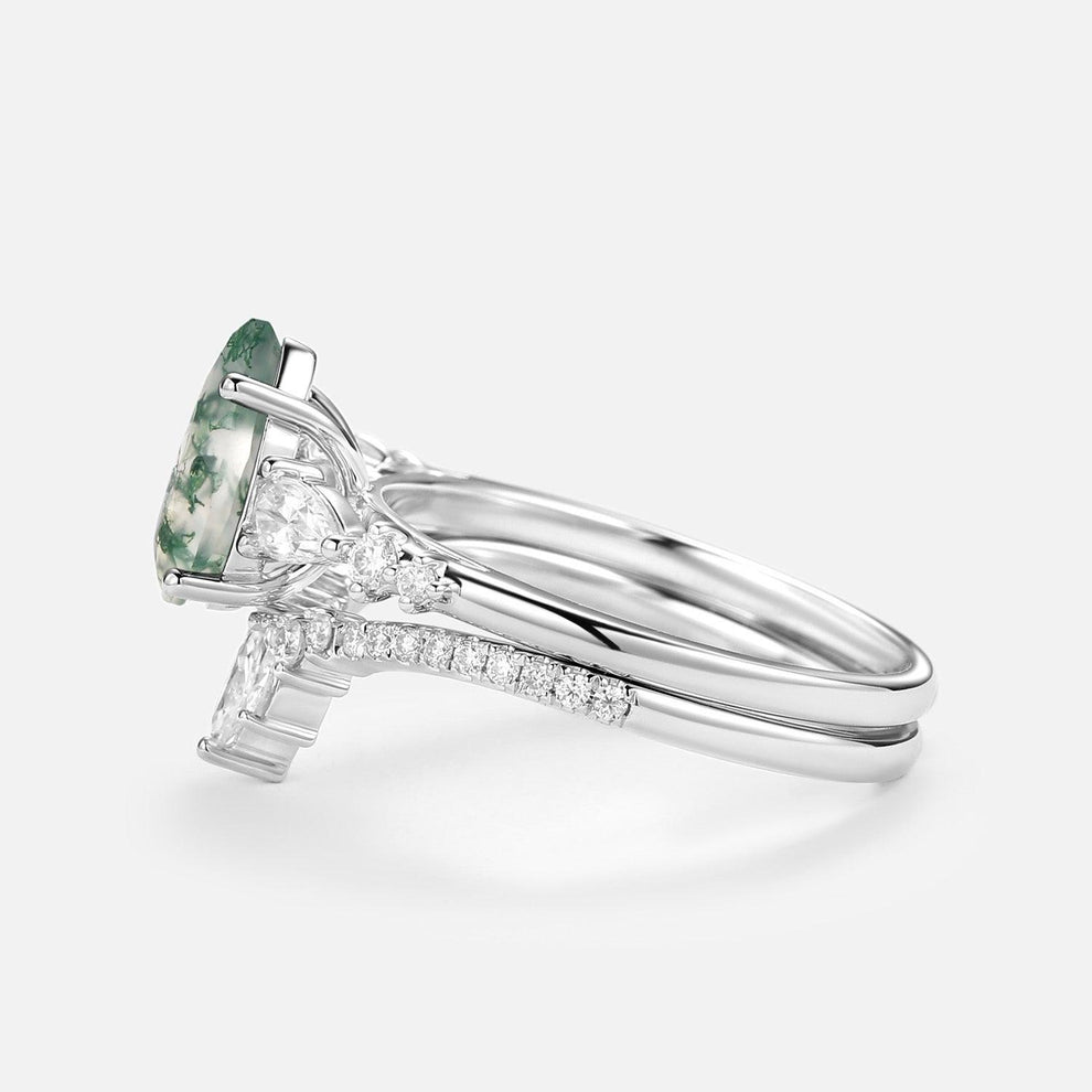 Scottie 1.5ct Signature Pear Moss Agate Staccato Ring Set 2pcs.