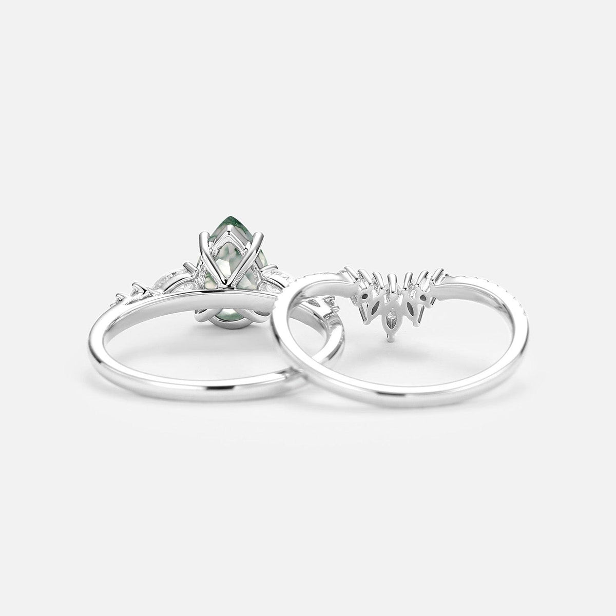 Scottie 1.5ct Signature Pear Moss Agate Staccato Ring Set 2pcs.