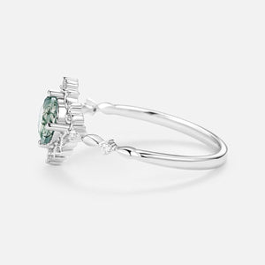 Vintage Round Cut Moss Agate Cluster Engagement Ring.