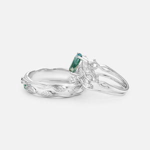 Sylvie’s Trefoil | Pear Moss Agate Three Leaves Couple Ring Set 3pcs.