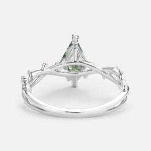 Bramble Minimalist Kite Cut Moss Agate Leafy Engagement Ring.