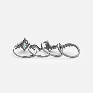 Amelia Unique Marquise Moss Agate Engagement Ring Set 4pcs.