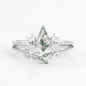 Titania’s Glade | Moss Agate Leafy Forest Elves Bridal Set 2pcs.