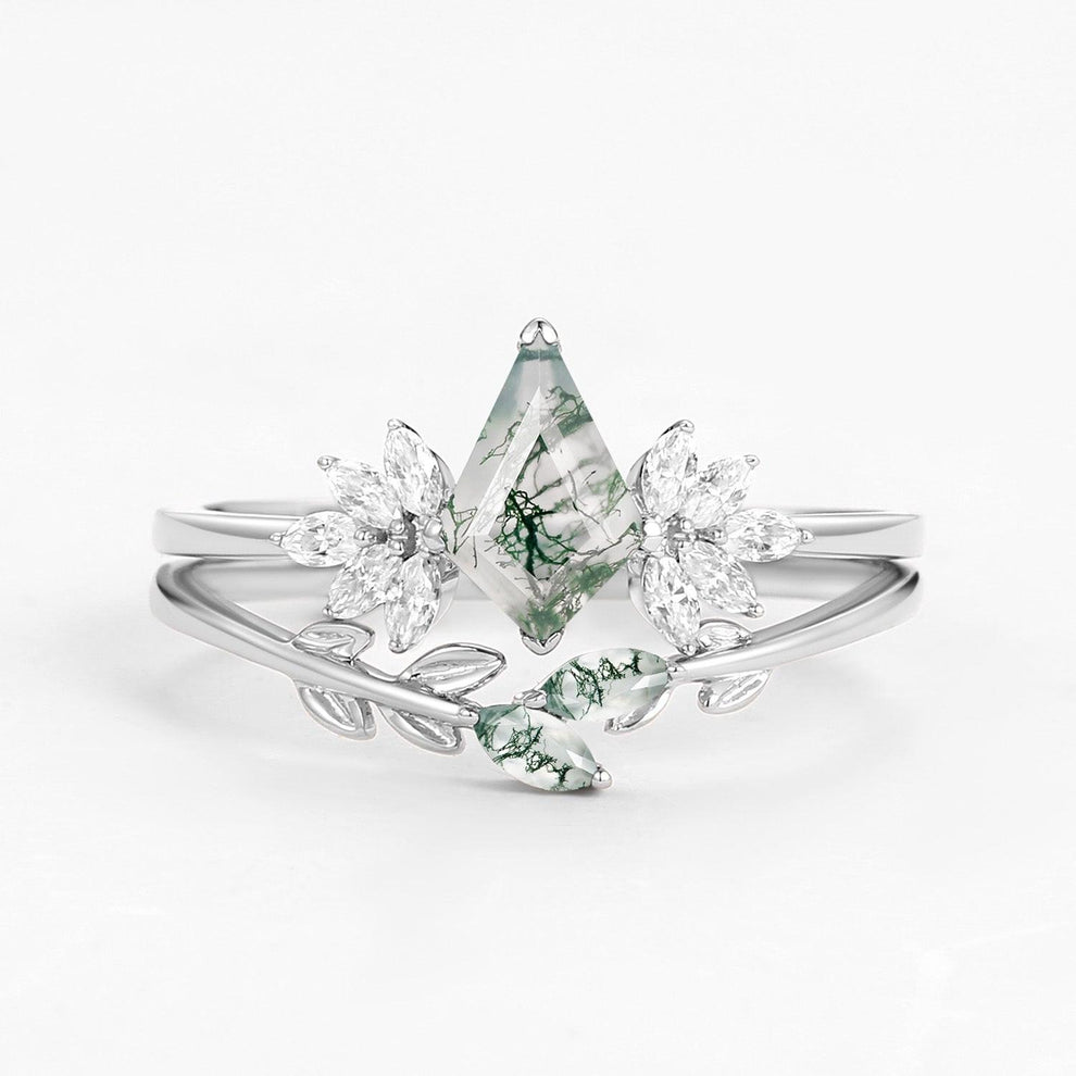 Titania’s Glade | Moss Agate Leafy Forest Elves Bridal Set 2pcs.