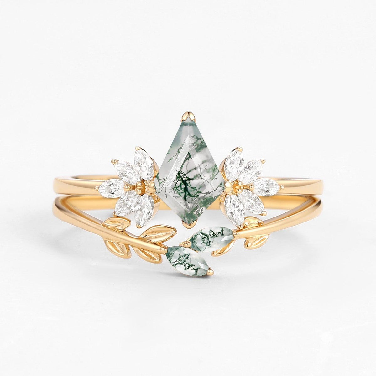 Titania’s Glade | Moss Agate Leafy Forest Elves Bridal Set 2pcs.