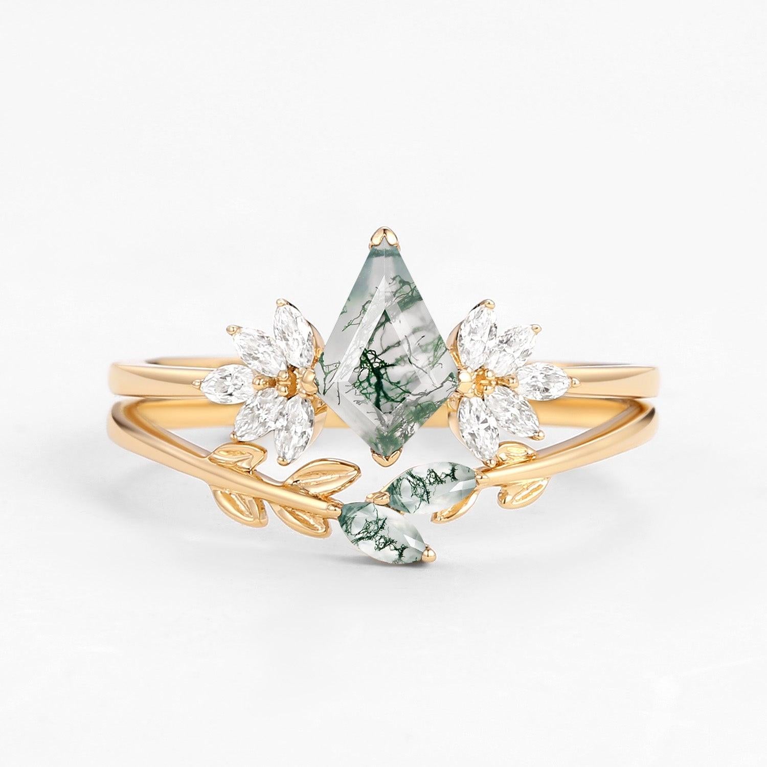 Titania’s Glade | Moss Agate Leafy Forest Elves Bridal Set 2pcs.