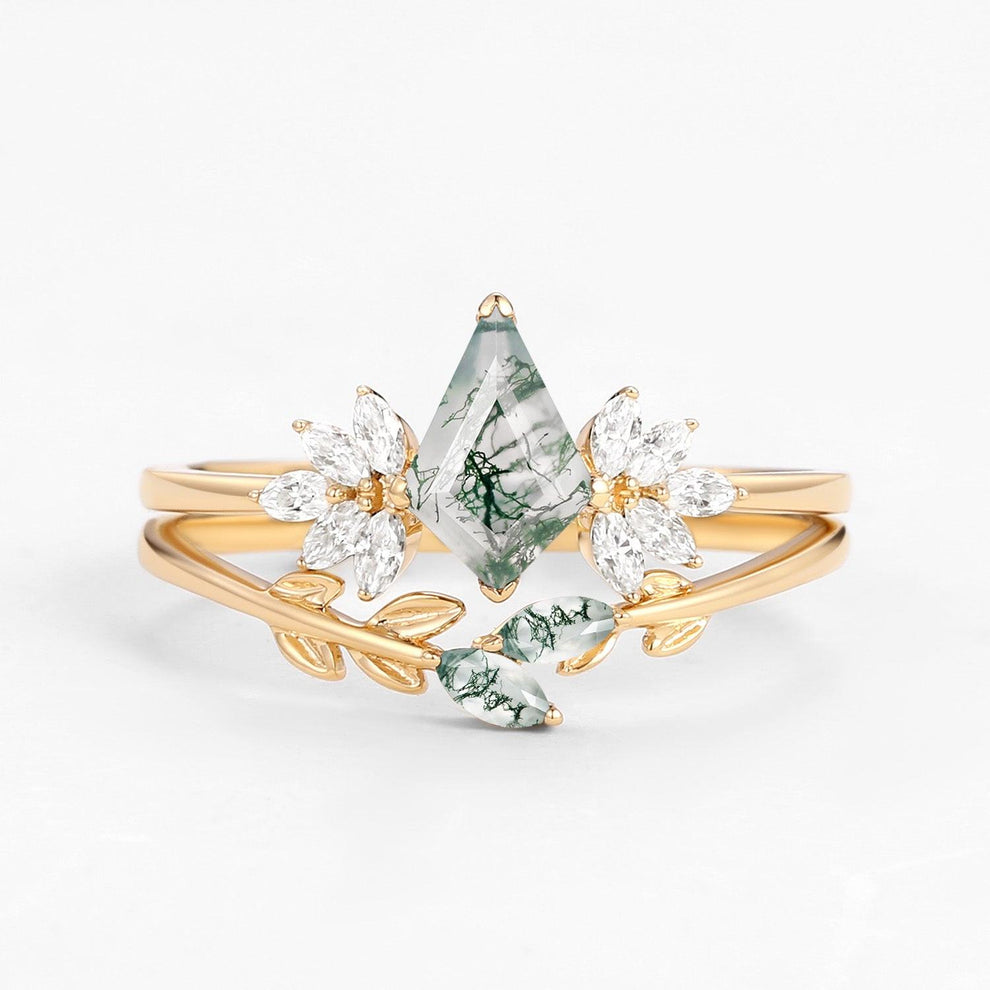 Titania’s Glade | Moss Agate Leafy Forest Elves Bridal Set 2pcs.