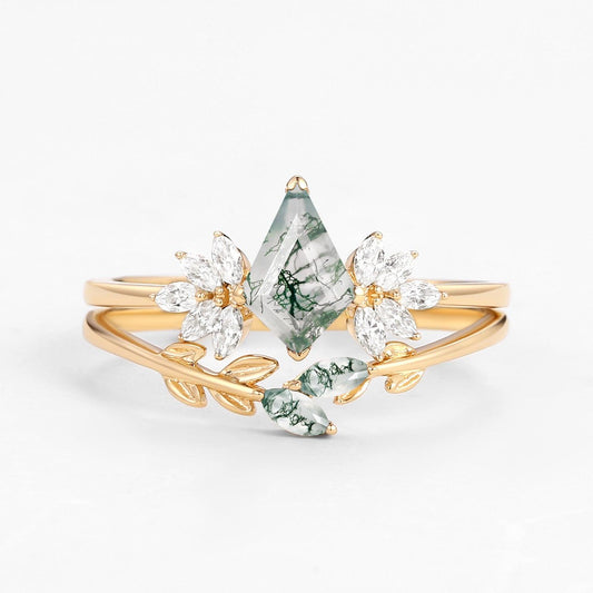 Titania’s Glade | Moss Agate Leafy Forest Elves Bridal Set 2pcs.