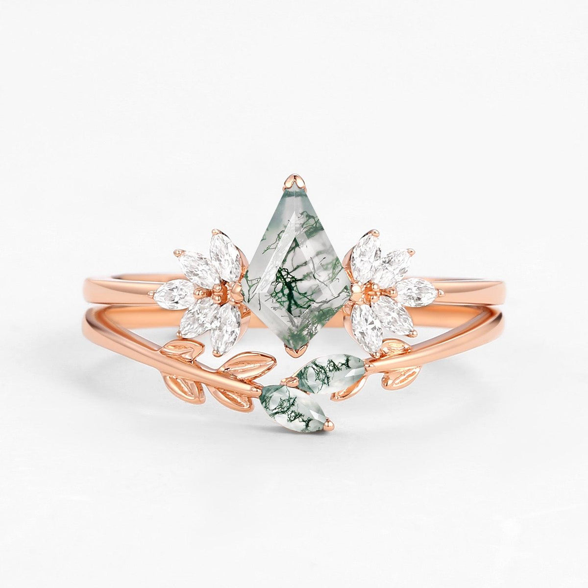 Titania’s Glade | Moss Agate Leafy Forest Elves Bridal Set 2pcs.