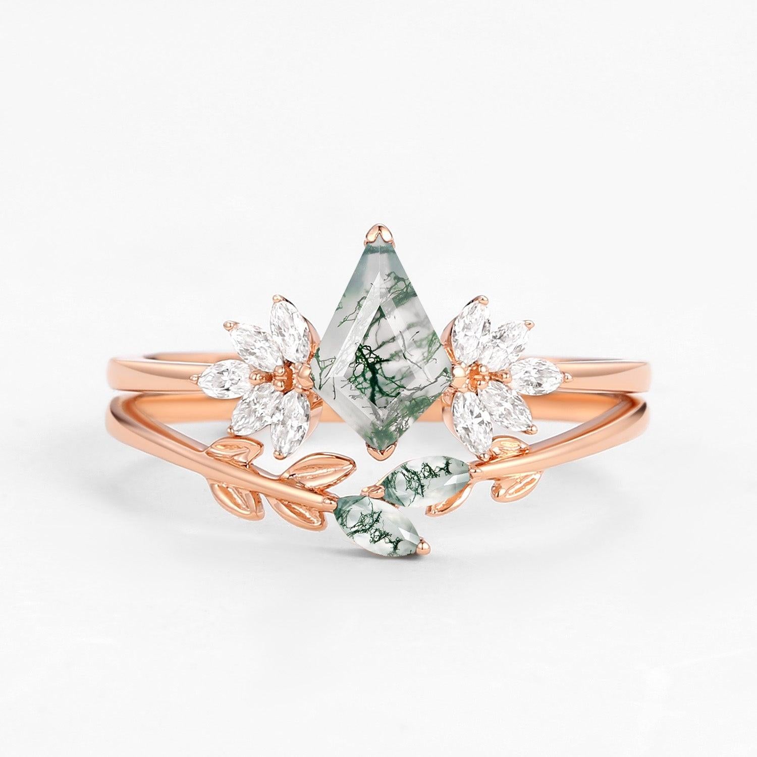Titania’s Glade | Moss Agate Leafy Forest Elves Bridal Set 2pcs.