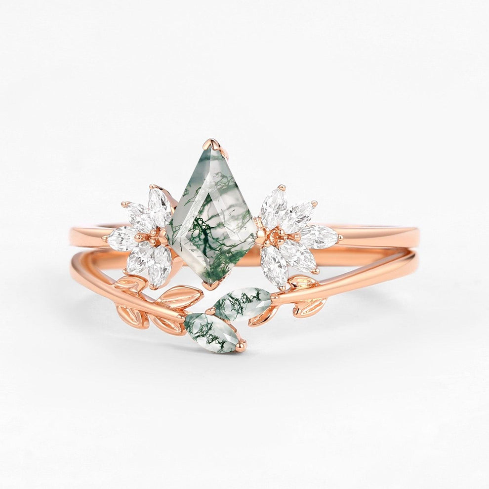 Titania’s Glade | Moss Agate Leafy Forest Elves Bridal Set 2pcs.