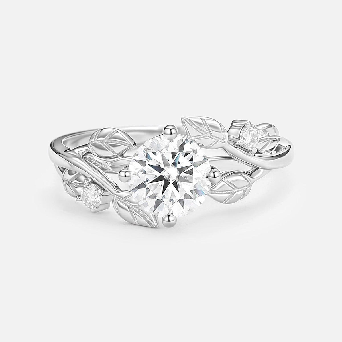 Gardenia Round Shaped Leaf Moss Agate Engagement Ring.