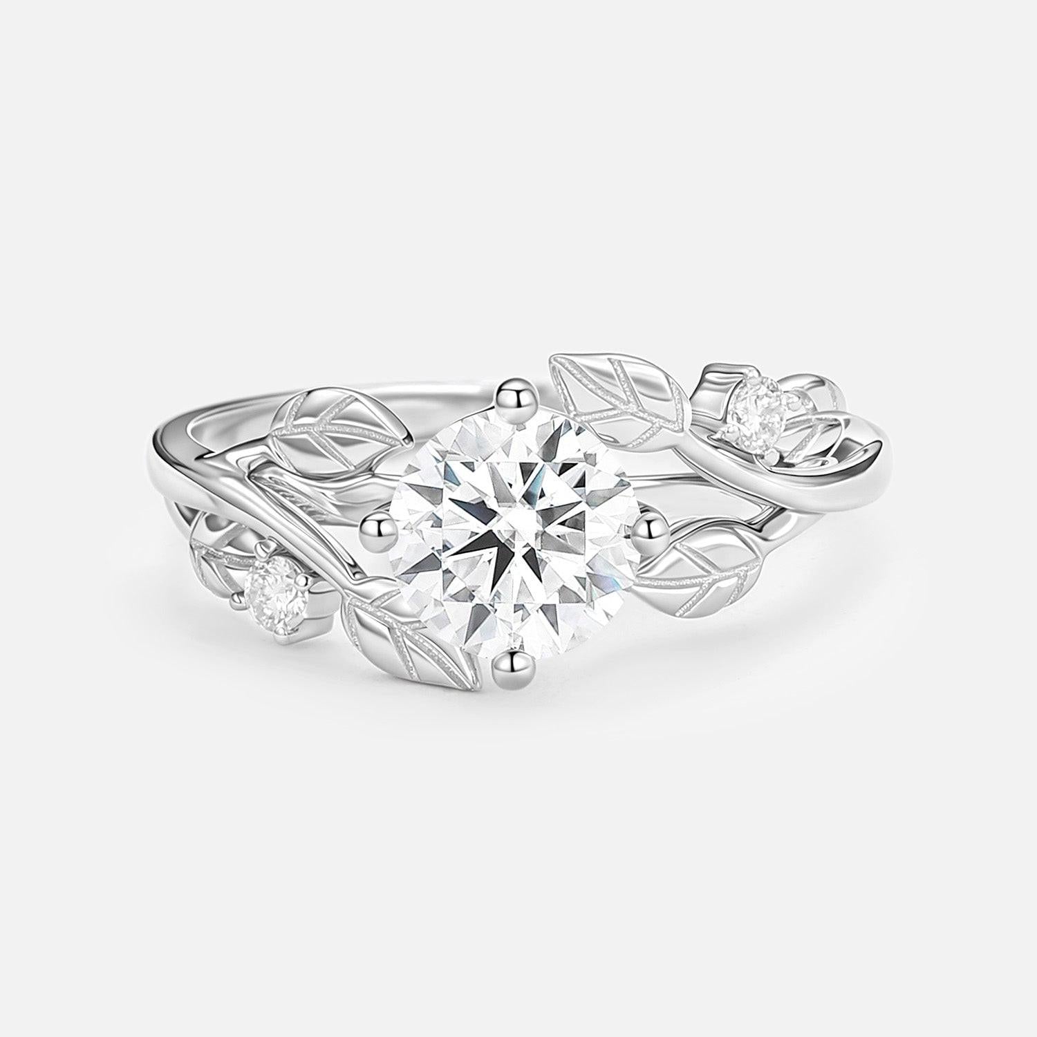 Gardenia Round Shaped Leaf Moss Agate Engagement Ring.