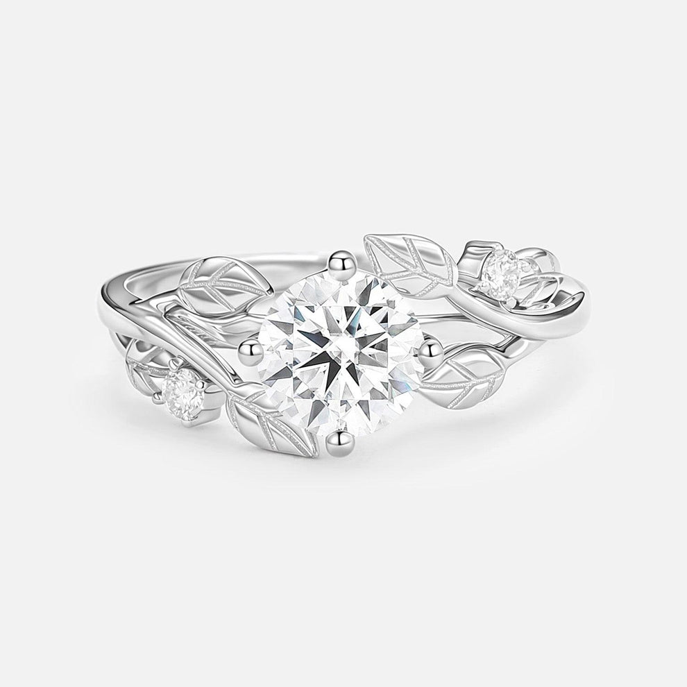 Gardenia Round Shaped Leaf Moss Agate Engagement Ring.
