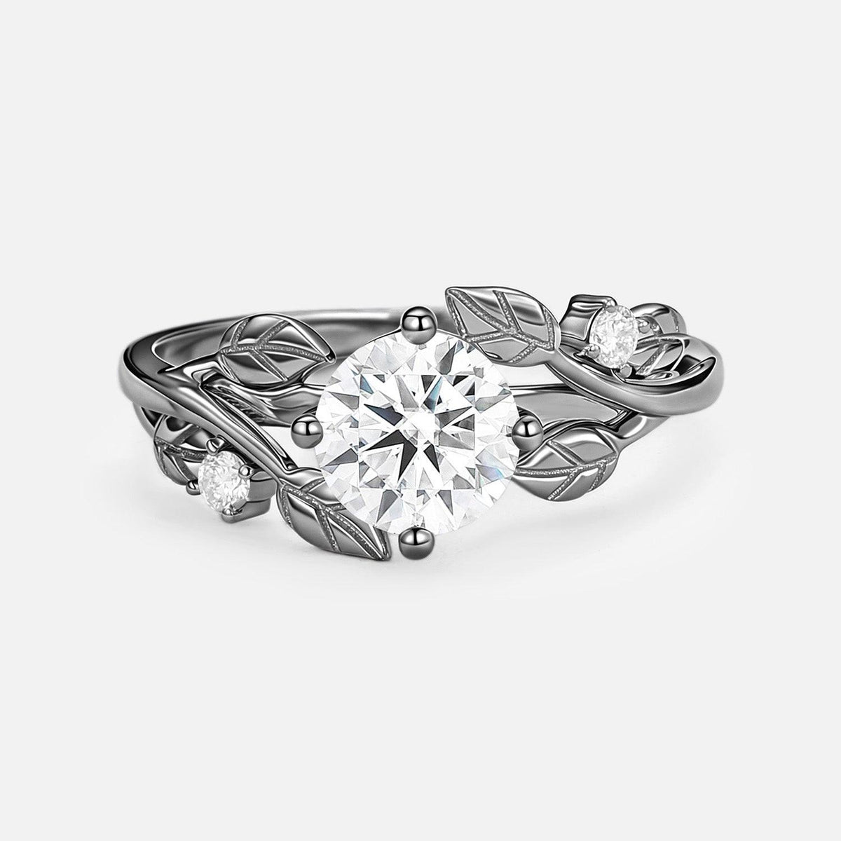 Gardenia Round Shaped Leaf Moss Agate Engagement Ring.