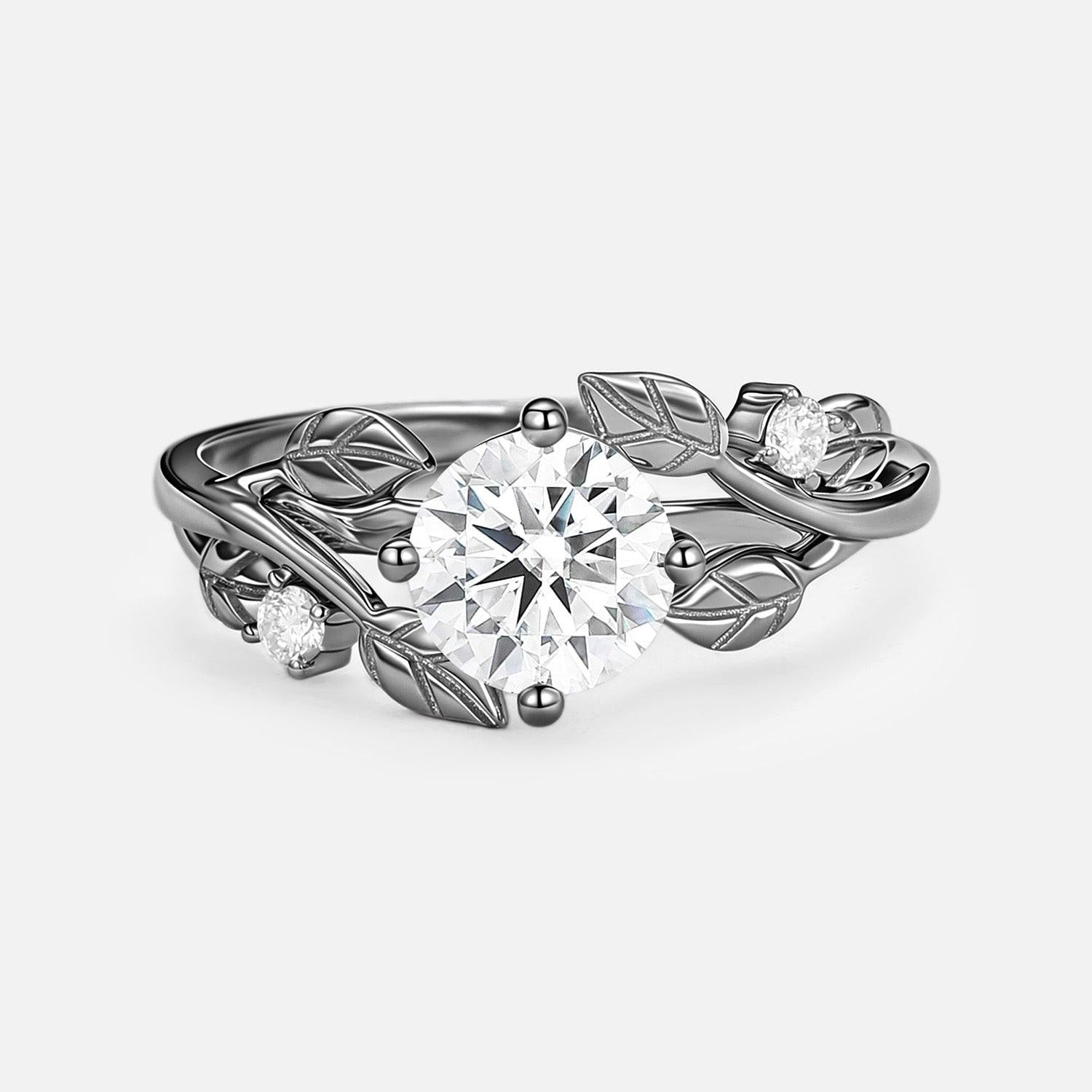 Gardenia Round Shaped Leaf Moss Agate Engagement Ring.