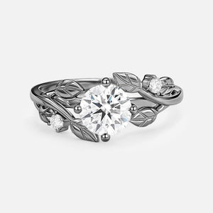 Gardenia Round Shaped Leaf Moss Agate Engagement Ring.