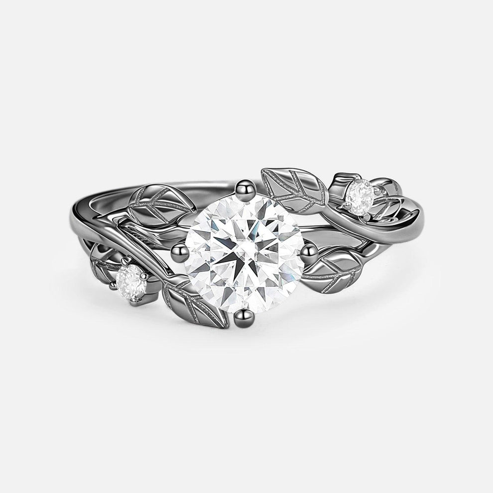 Gardenia Round Shaped Leaf Moss Agate Engagement Ring.