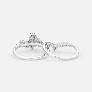 Vine Kite Cut Moss Agate Leafy Engagement Ring Sets 2pcs.