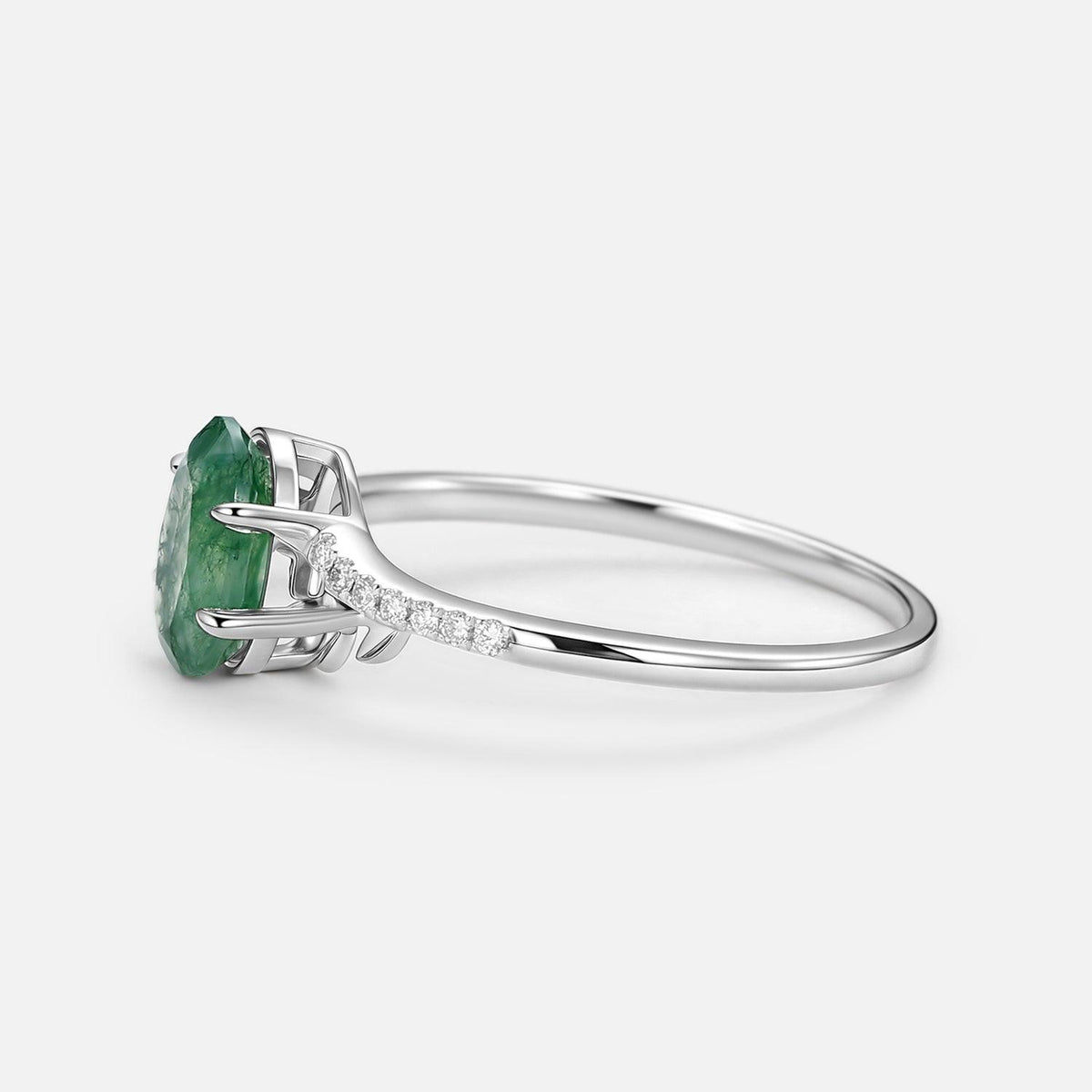 3.5ct Moss Agate Oval Shaped Leafy Engagement Ring.