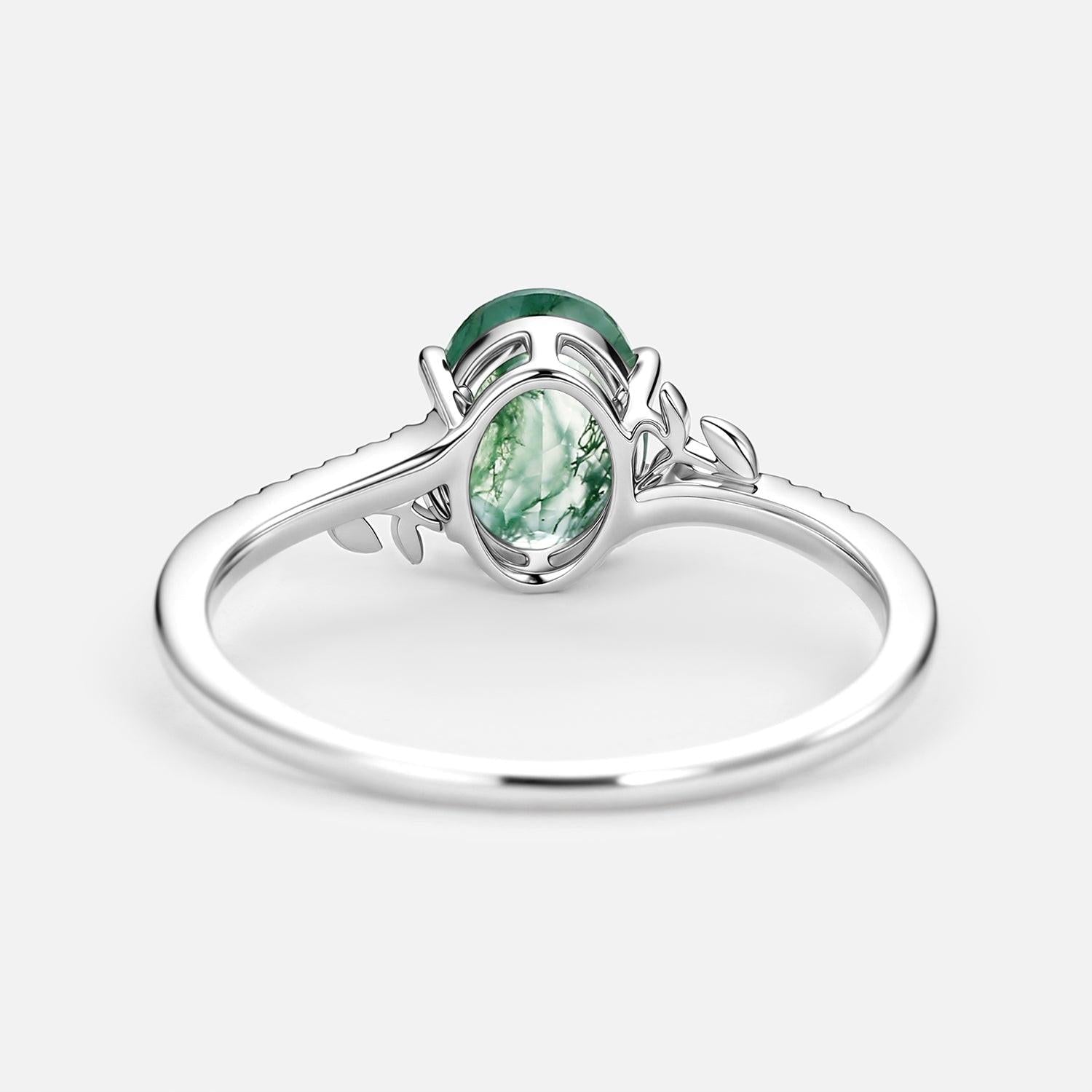 3.5ct Moss Agate Oval Shaped Leafy Engagement Ring.