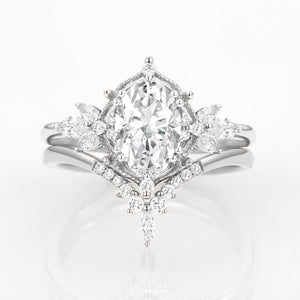 Rosalind’s Arbor | Antique Oval Moss Agate & Curved Moissanite Bridal Set 2pcs.