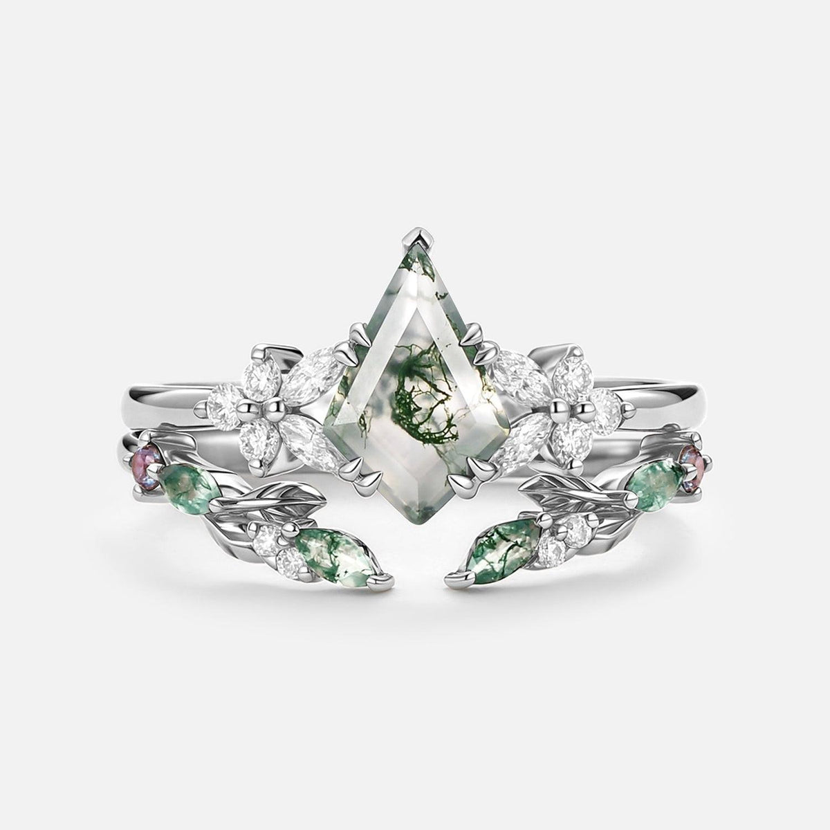 Marigold’s Drift | Kite Cut Moss Agate Leafy Bridal Set 2pcs.