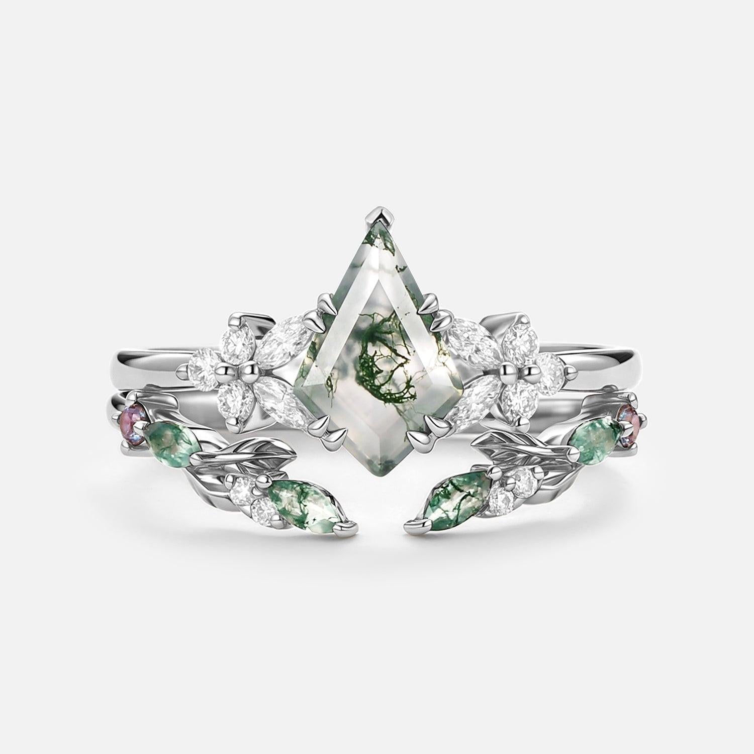 Marigold’s Drift | Kite Cut Moss Agate Leafy Bridal Set 2pcs.