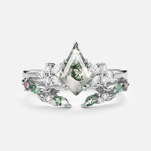 Marigold’s Drift | Kite Cut Moss Agate Leafy Bridal Set 2pcs.