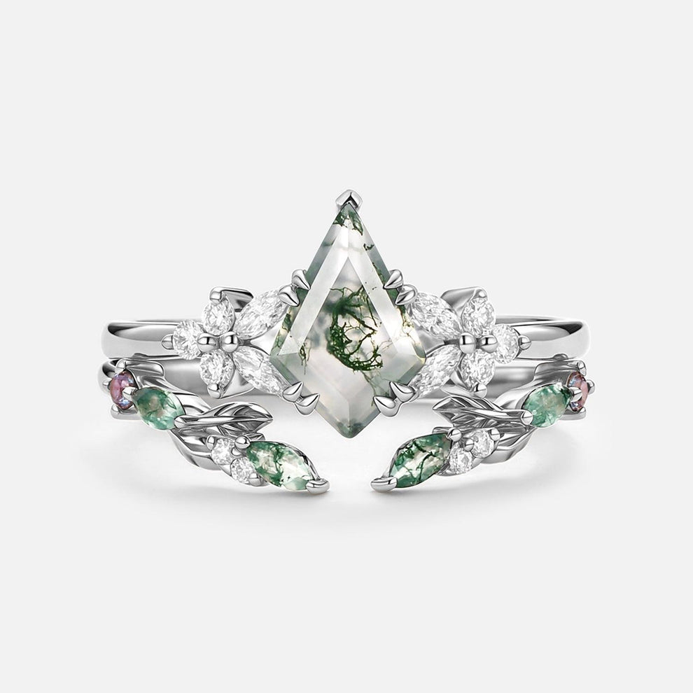 Marigold’s Drift | Kite Cut Moss Agate Leafy Bridal Set 2pcs.