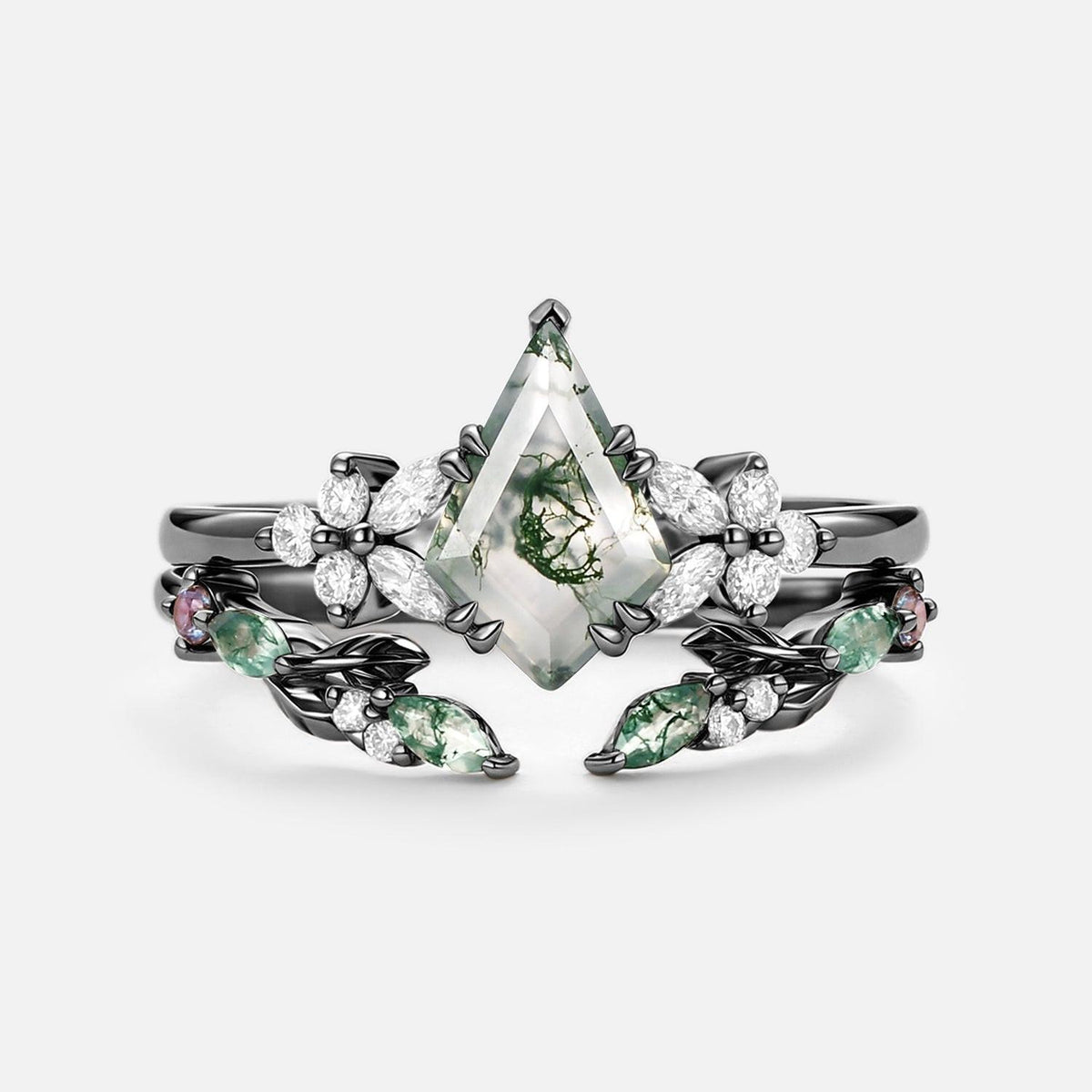Marigold’s Drift | Kite Cut Moss Agate Leafy Bridal Set 2pcs.