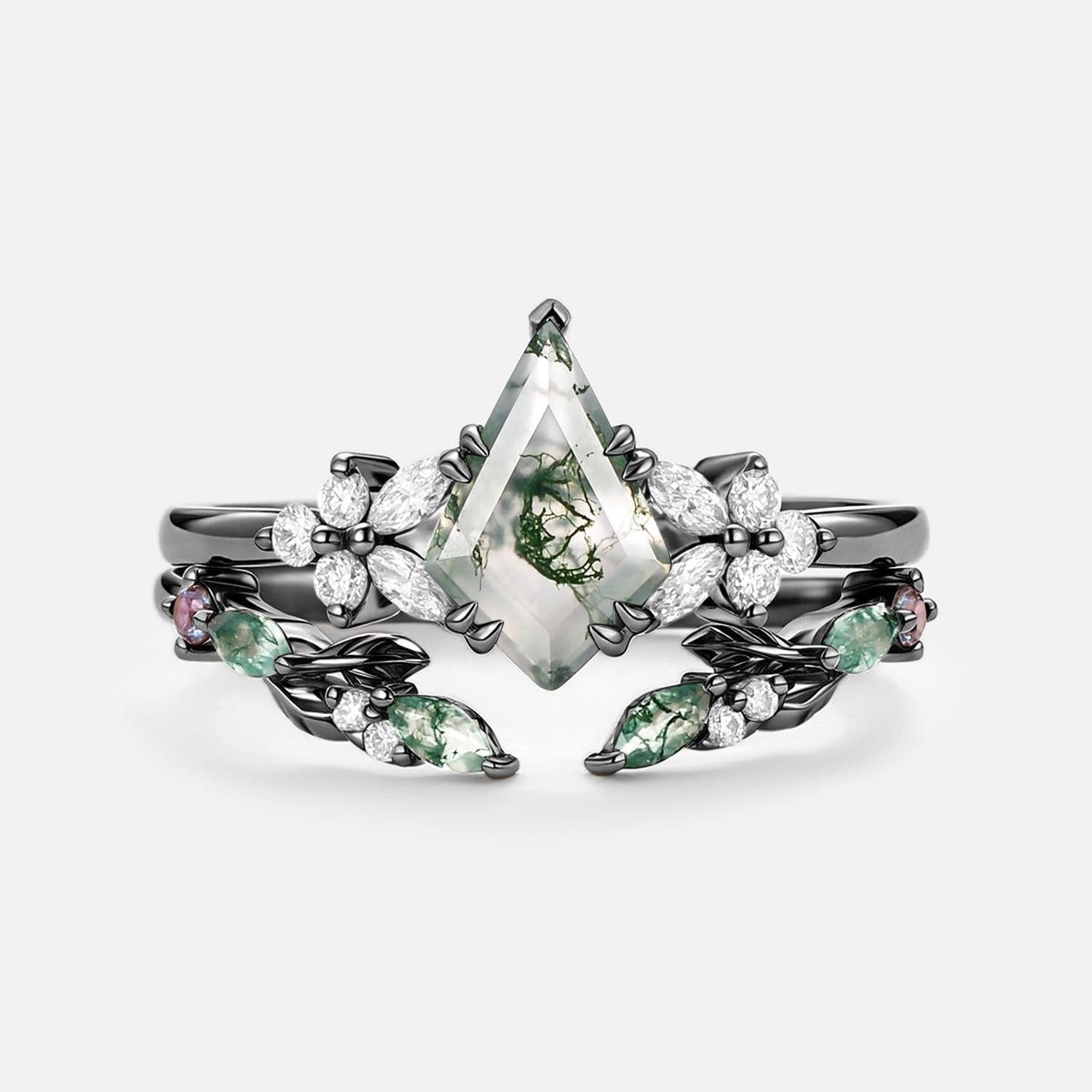 Marigold’s Drift | Kite Cut Moss Agate Leafy Bridal Set 2pcs.