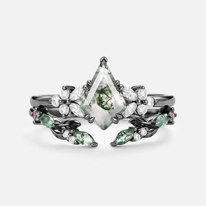 Marigold’s Drift | Kite Cut Moss Agate Leafy Bridal Set 2pcs.