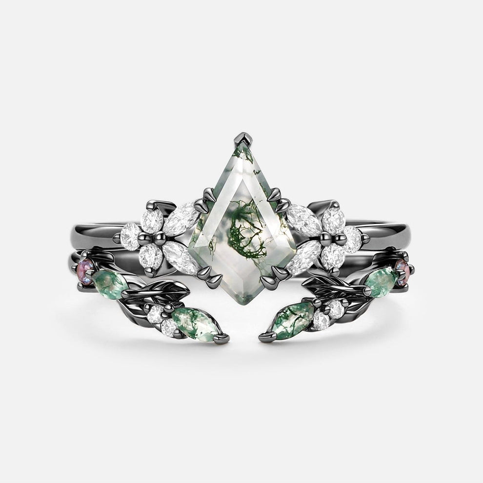 Marigold’s Drift | Kite Cut Moss Agate Leafy Bridal Set 2pcs.