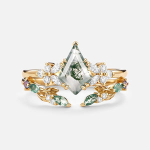 Marigold’s Drift | Kite Cut Moss Agate Leafy Bridal Set 2pcs.